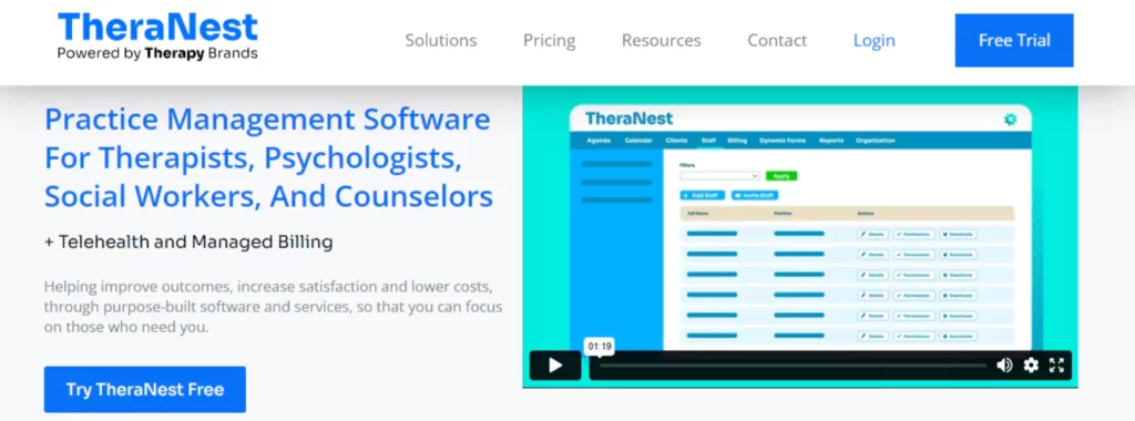 TheraNest – Best For Hassle-Free Billing And Note-Taking