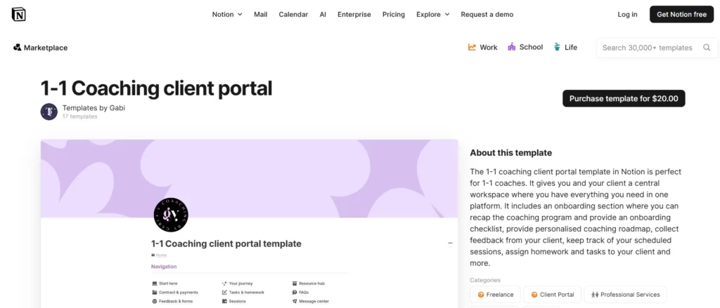 Notion Coaching Client Portal Templates by Gabi