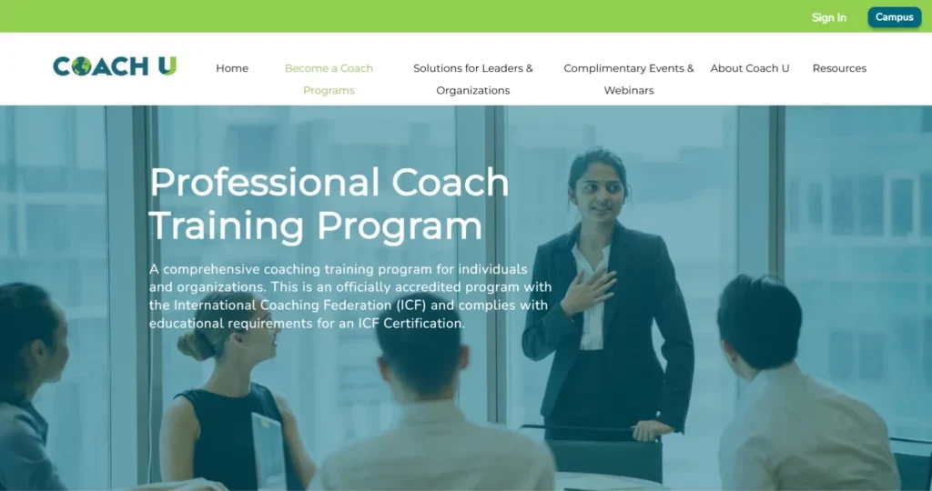 Coach U Professional Coach Training Program page header.