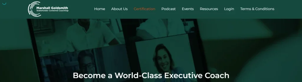 Marshall Goldsmith Stakeholder Centered Coaching certification page header.